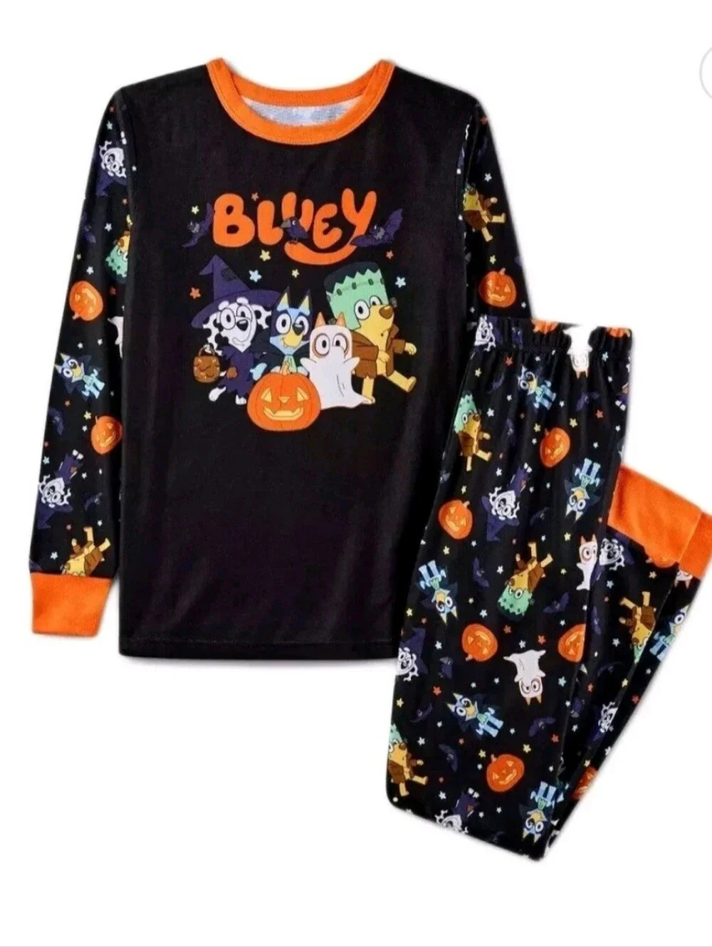 Boys 2-Piece Black & Orange Bluey Halloween Top & Pants Pajama Set Size 4